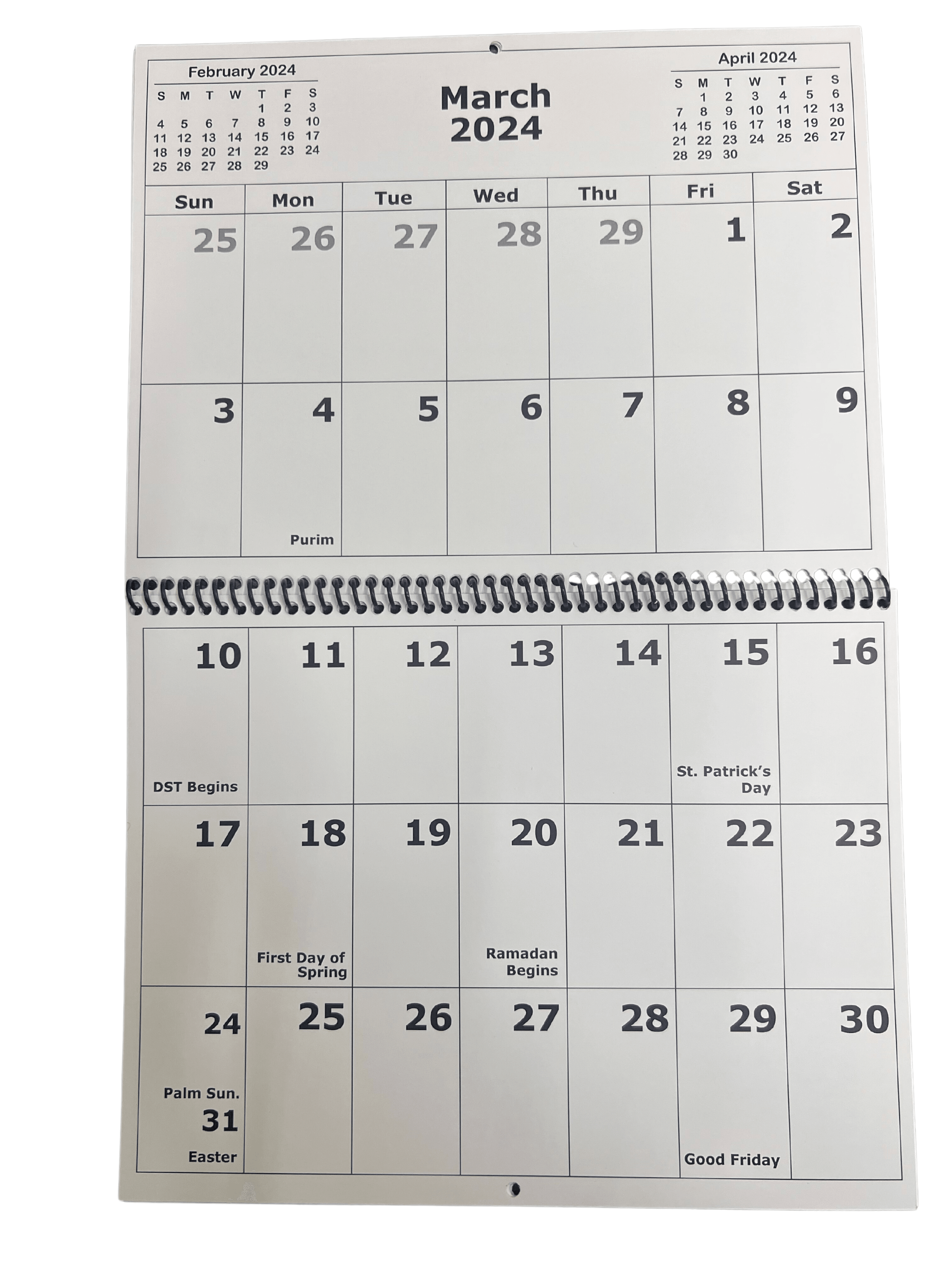 Low Vision Print Calendar- 2024