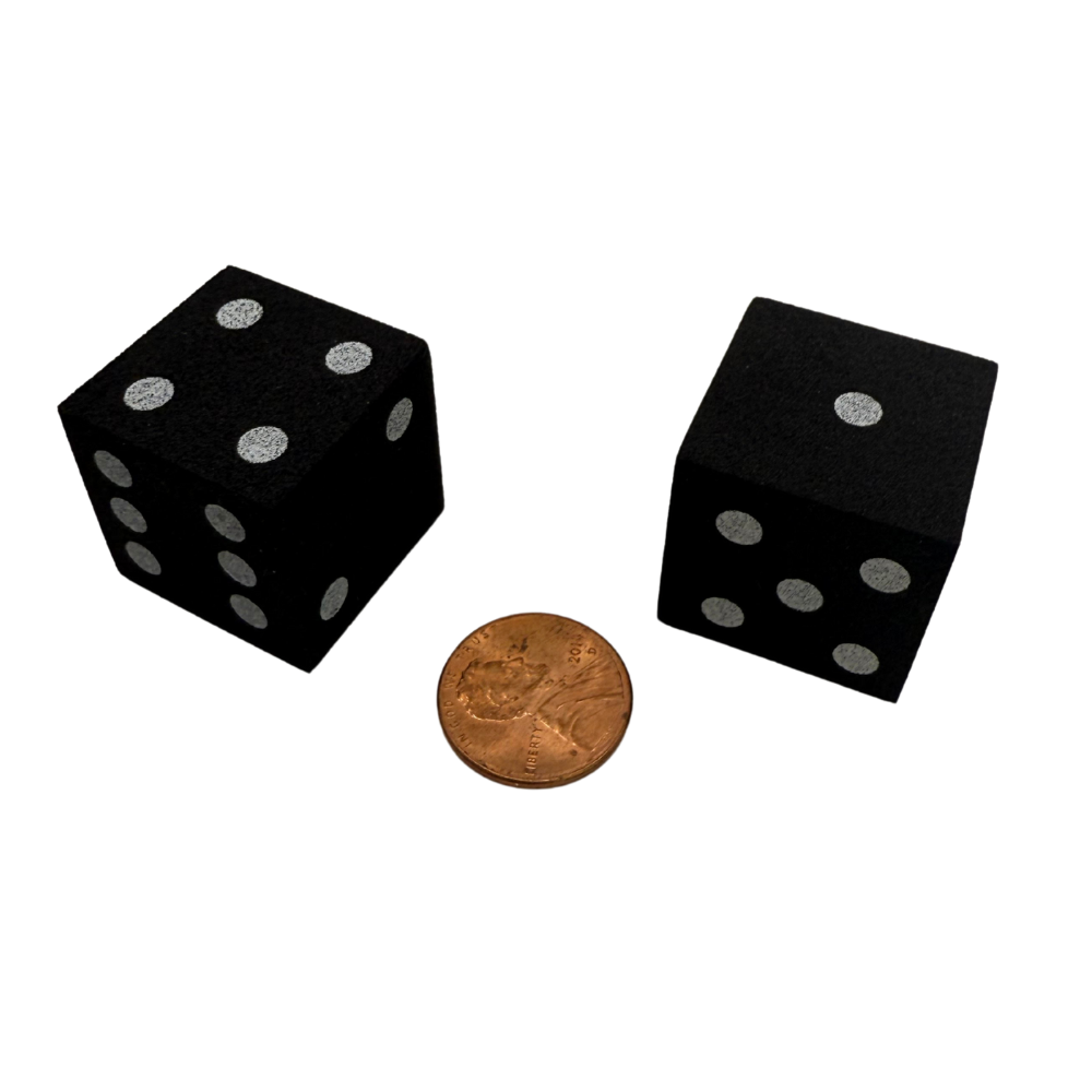 Soft Die Black with White numbers 25MM Foam set of 2