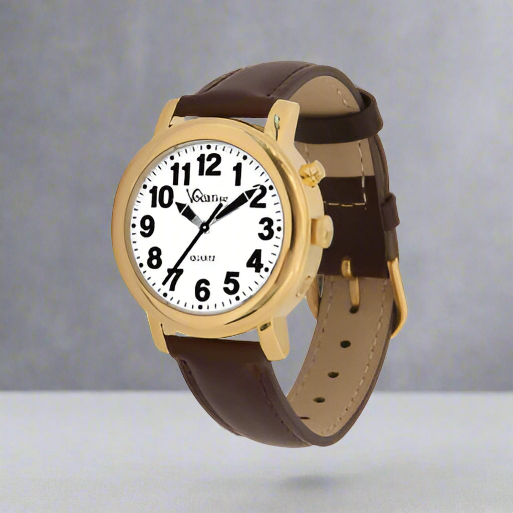 Talking Men's Brown Leather w/ Gold Face