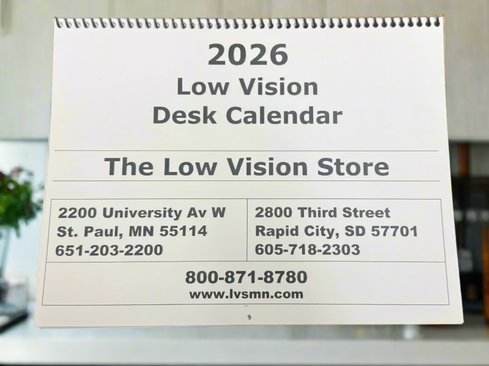 Low Vision Desk Calendar on a textured surface