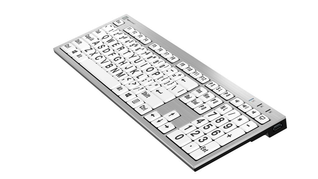 Large Print - Black on White Silver Slimline Keyboard – Windows