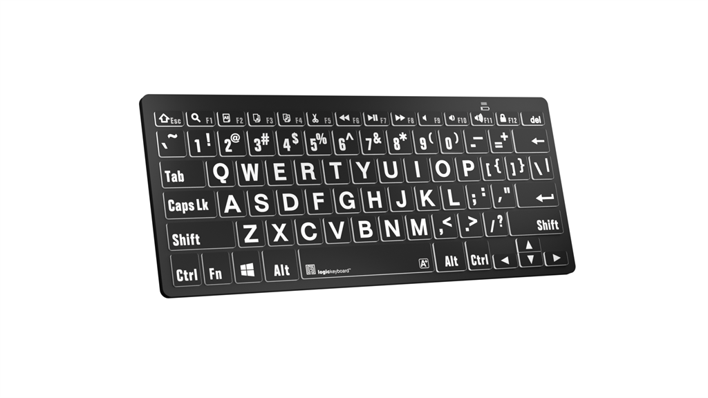 Large Print - White on Black Mini Bluetooth Keyboard – Windows