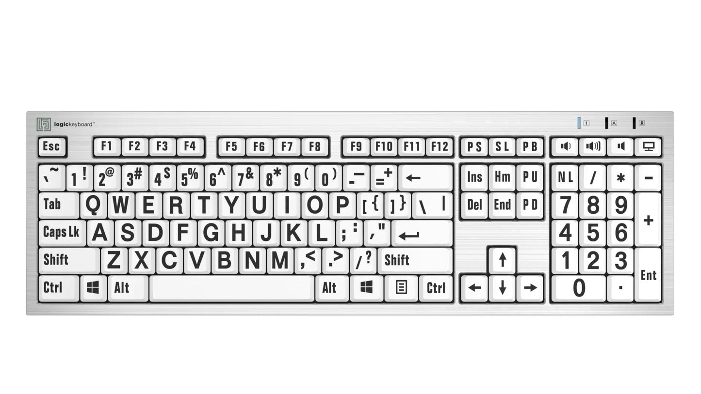 Large Print - Black on White Silver Slimline Keyboard – Windows