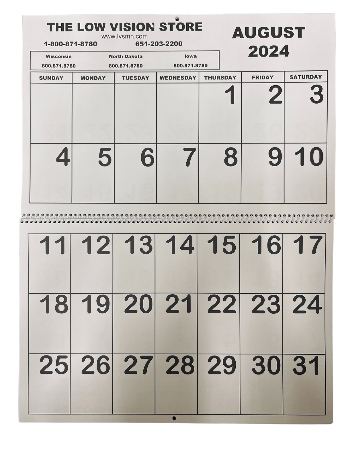 2024 Jumbo Print Low Vision Calendar The Low Vision Store