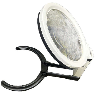 Hands-Free Folding Stand Magnifier 12 LED with 5-inch lens and bifocal inset for well-lit viewing.