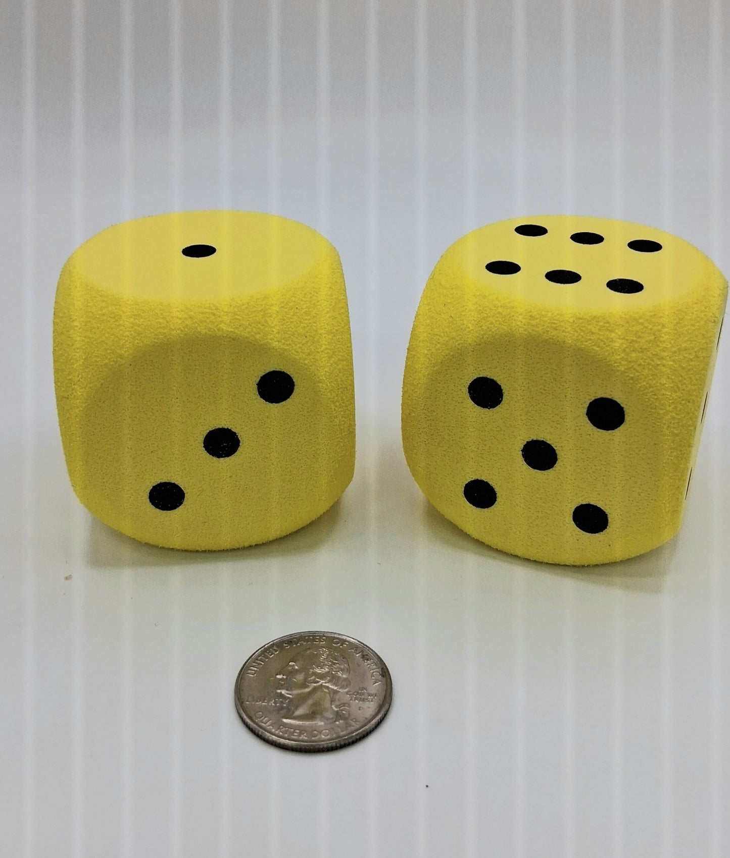 Oversized soft foam dice Yellow Die with  Black Dots