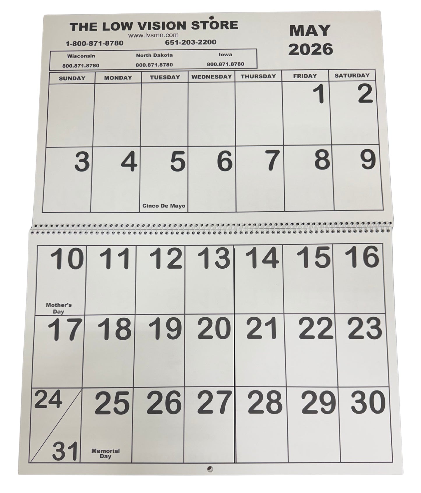 2026 Jumbo Low Vision Calendars Are in!