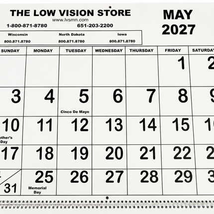 2027 Jumbo Low Vision Calendar – Pre-Order Now