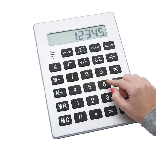 Jumbo 12-Digit Talking Calculator with large buttons, designed as a talking calculator for low vision.