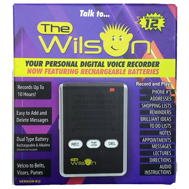 The Wilson Voice Recorder VERSION #12, digital voice recorder version 12 with rechargeable batteries and easy controls.