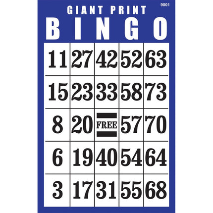 Giant Print Bingo Cards with oversized numbers for easy visibility during games.