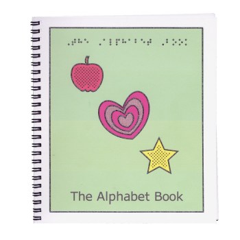 Children's Braille & Tactile Books featuring raised line illustrations and braille on the cover of The Alphabet Book.