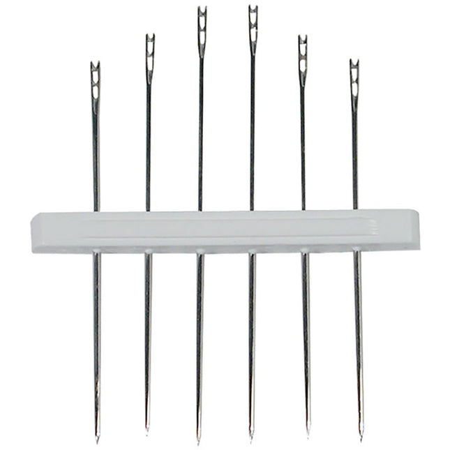 Self-threading sewing needles set of 6 assorted slit-eye needles for easy threading in sewing projects.