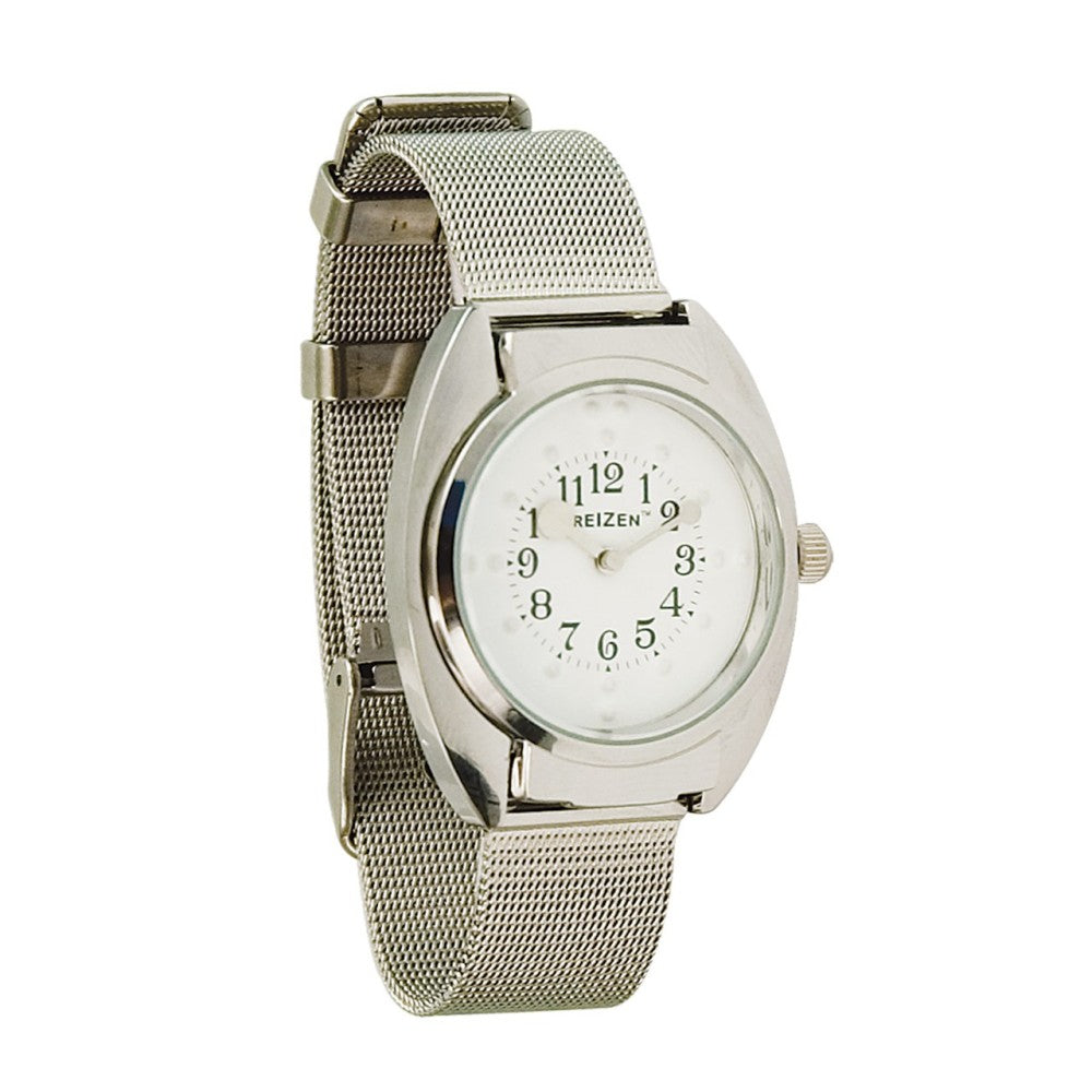 Unisex Braille Watch- Chrome- Steel Mesh Band