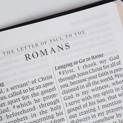 Open page of the giant print ESV Bible showing the book of Romans with 17-point type for easy readability.