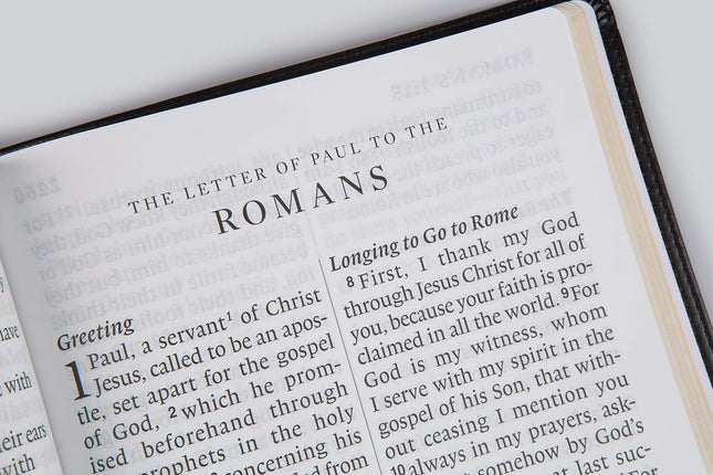 Open page of the giant print ESV Bible showing the book of Romans with 17-point type for easy readability.