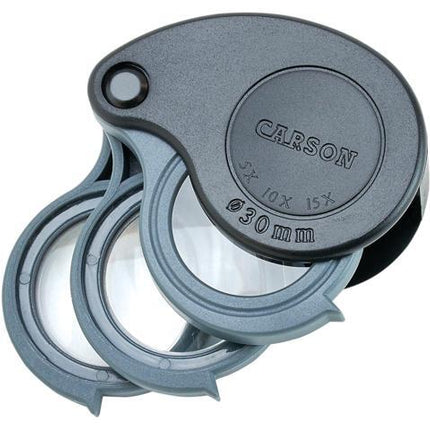 TriView Folding Loupe with a built in case -3 lenses-power 5x -15x