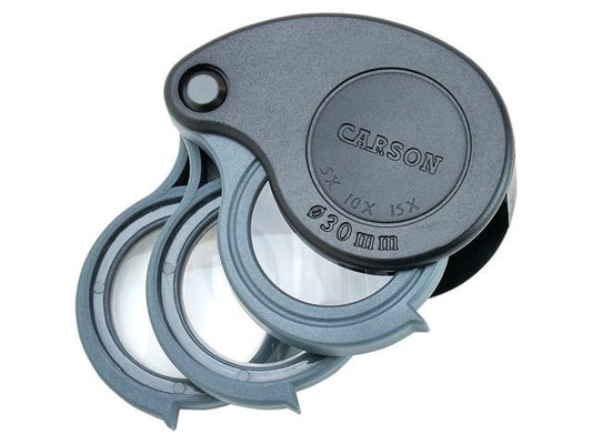 TriView Folding Loupe with a built in case -3 lenses-power 5x -15x