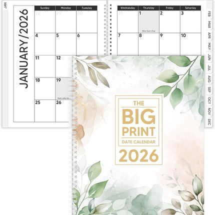 2026 Big Print Date Calendar Front cover will vary