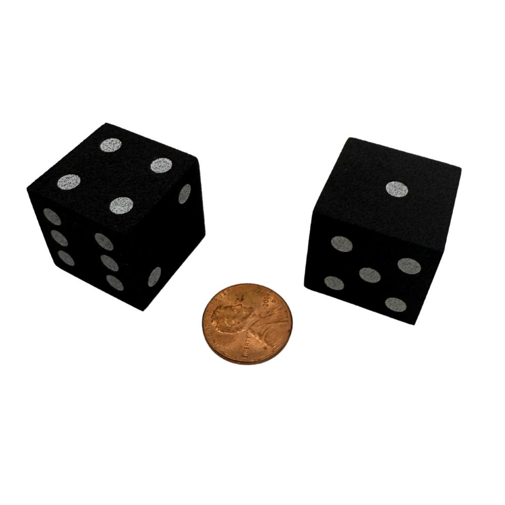 Soft Die Black with White numbers 25MM Foam  set of 2