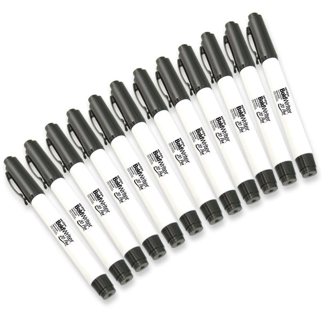 Bold Writer 20 bold pen for low vision, set of 12 black-ink, easy-to-see bold point pens arranged in a row
