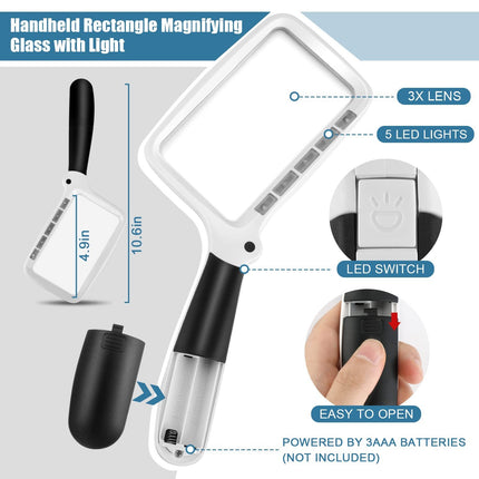 Folding 3X LED Lighted Handheld Magnifying Glass with Large Reading Lens