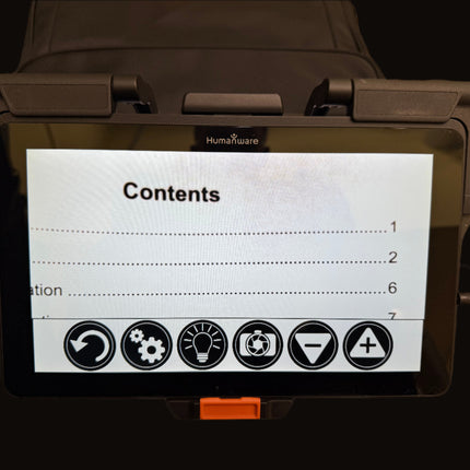 used HumanWare Connect 12 video magnifier display showing menu contents and control buttons