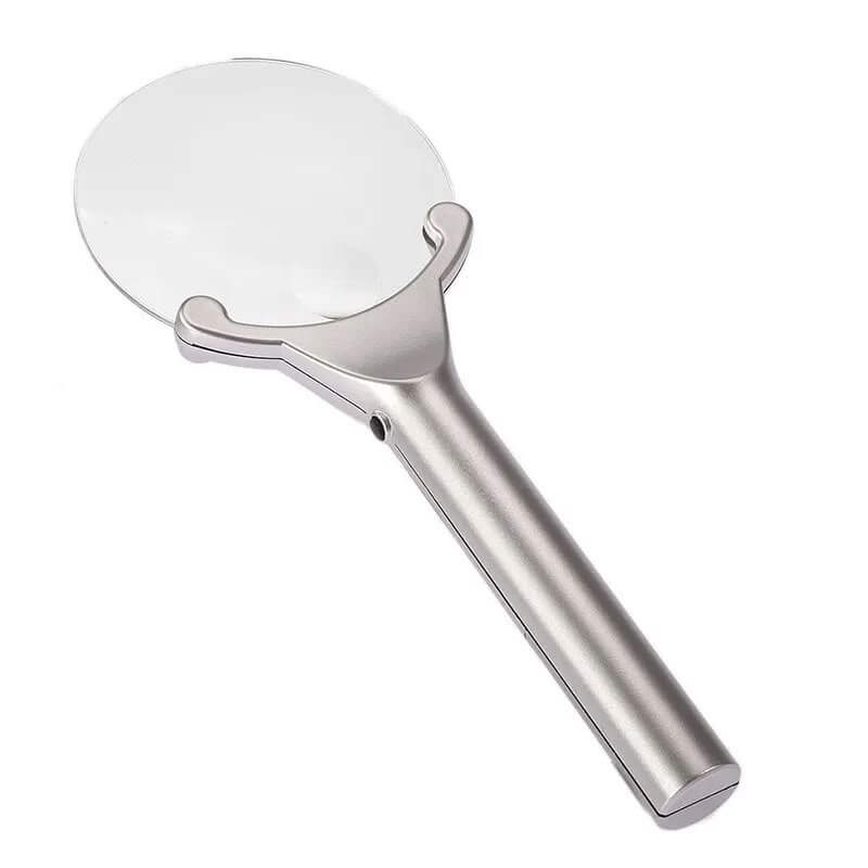 Frameless Handheld Magnifier 2X Dual-Light LED Illuminated Magnifying Glass with sleek design and clear lens.