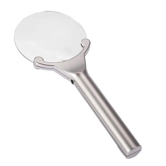 Frameless Handheld Magnifier 2X Dual-Light LED Illuminated Magnifying Glass with sleek design and clear lens.