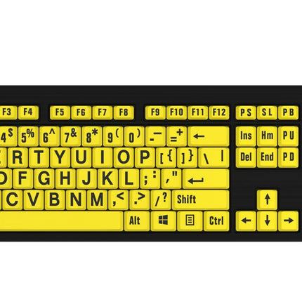 Large Print Slimline Keyboard with black on yellow keys, perfect for Windows users with visual impairments.