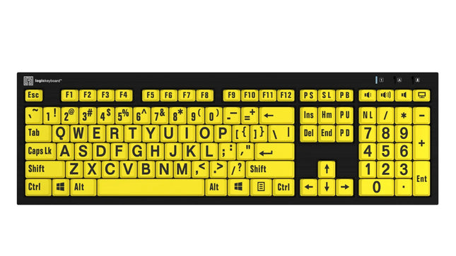 Large Print Slimline Keyboard with black on yellow keys, perfect for Windows users with visual impairments.