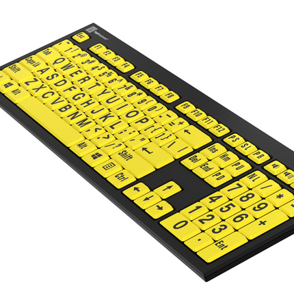 Large Print Slimline Keyboard in black and yellow designed for easy navigation on Windows PC.