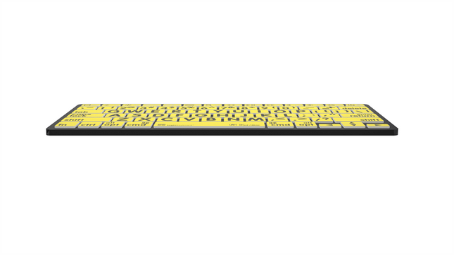 Large Print - Black on Yellow Mini Bluetooth Keyboard - Mac with oversized keys for better visibility.
