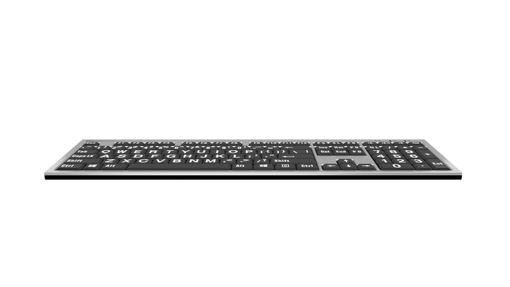 Large Print - White on Black Silver Slimline Keyboard – Windows