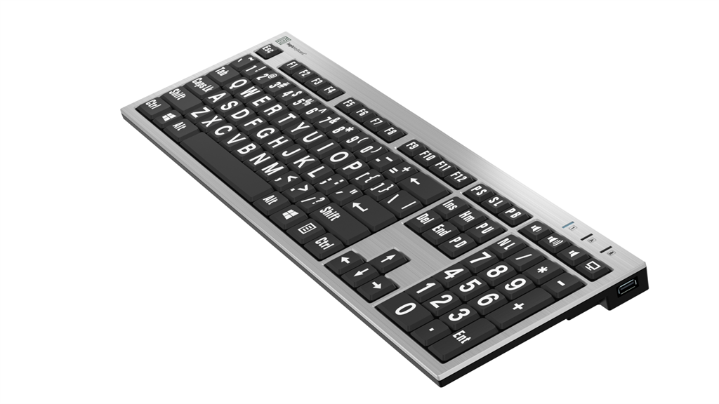 Large Print - White on Black Silver Slimline Keyboard – Windows