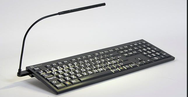 Large Print - Yellow on Black NERO Slimline Keyboard, ideal large print keyboard for windows with light.