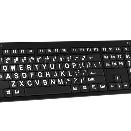 Large Print Keyboard White on Black -with light-PC