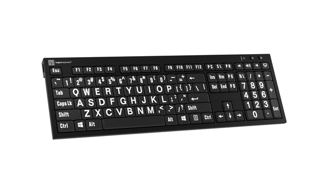 Large Print Keyboard White on Black -with light-PC