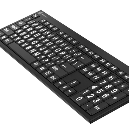 Large Print Keyboard White on Black -with light-PC