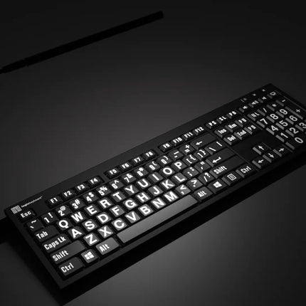 Large Print Keyboard White on Black -with light-PC