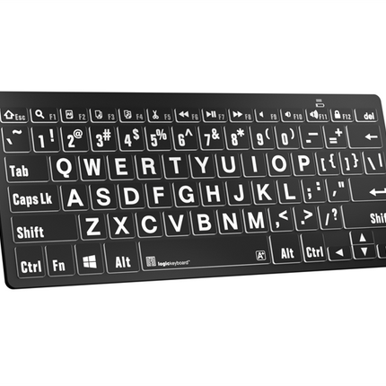 Large Print Bluetooth keyboard in white on black design for better visibility and accessibility on Windows.