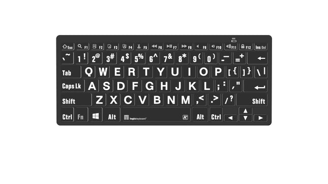 Large Print - White on Black Mini Bluetooth Keyboard – Windows