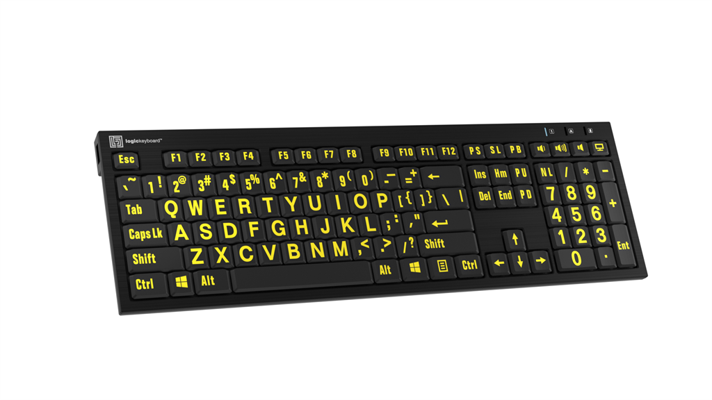 Large Print - Yellow on Black NERO Slimline Keyboard – Windows