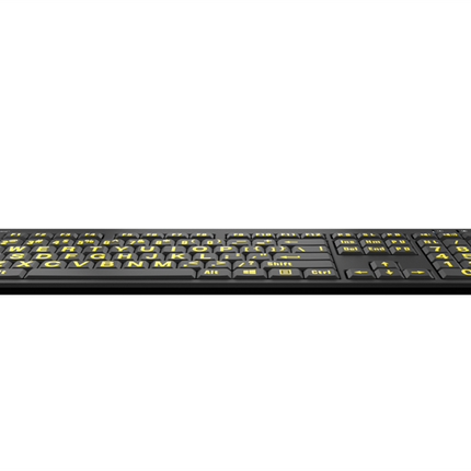 Large Print Keyboard for Windows - Yellow on Black Slimline Logic Keyboard for easy visibility and accessibility.