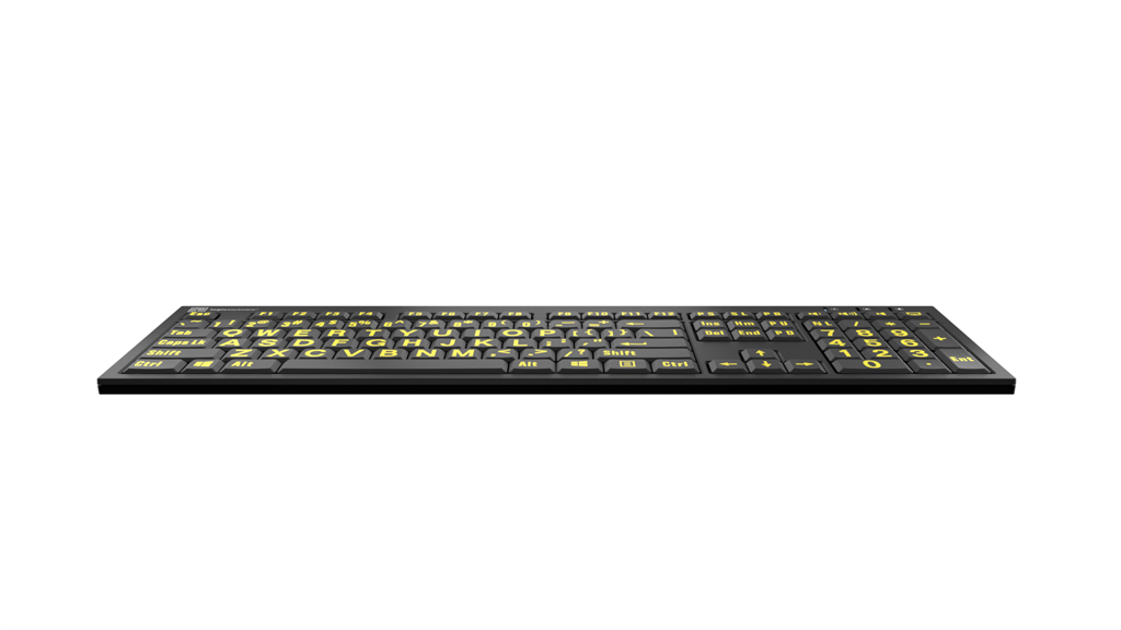 Large Print - Yellow on Black NERO Slimline Keyboard – Windows