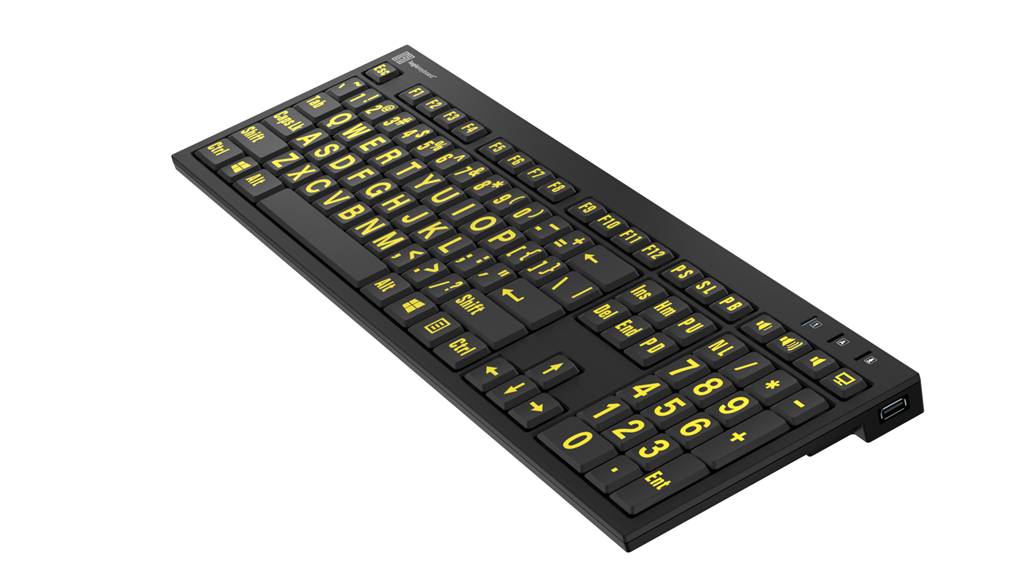 Large Print - Yellow on Black NERO Slimline Keyboard – Windows