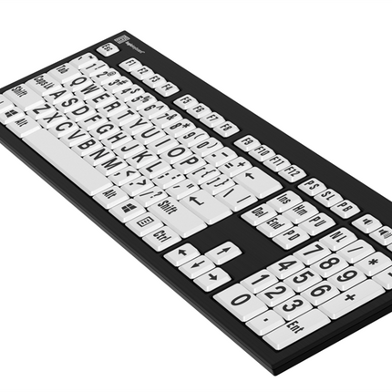 Large Print Keyboard for Windows - Black on White Slimline Design with Bold Keys for Improved Accessibility.