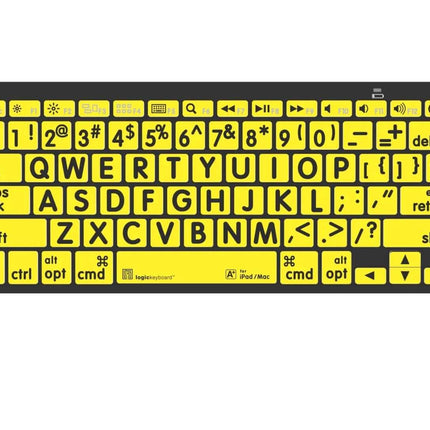 Large Print - Black on Yellow Mini Bluetooth Keyboard - Mac with high-contrast oversized keys for enhanced visibility.
