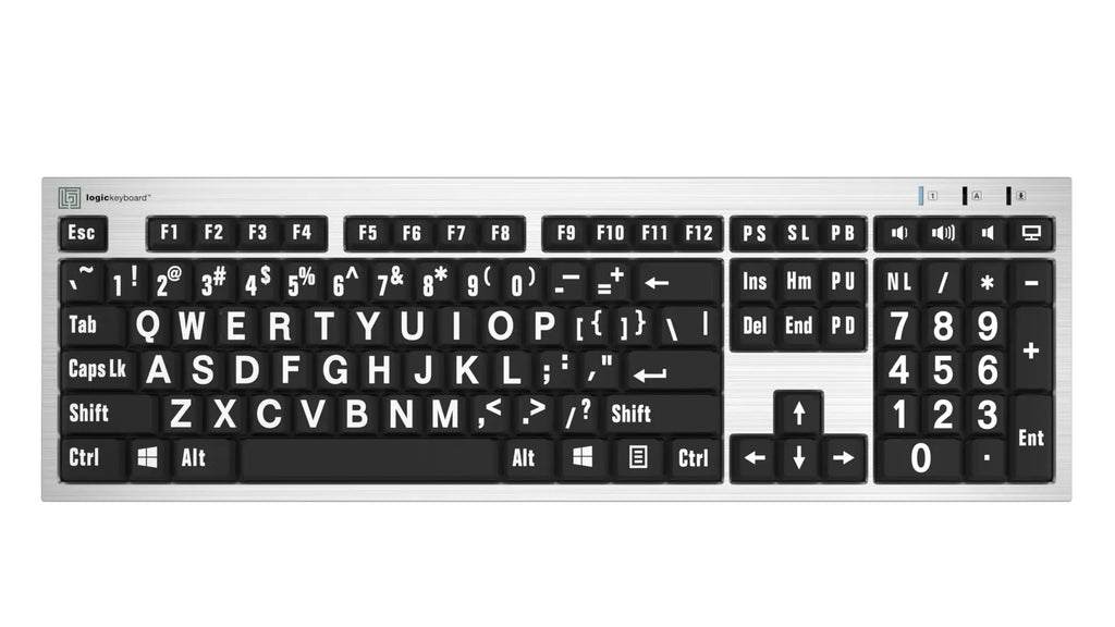 Large Print - White on Black Silver Slimline Keyboard – Windows