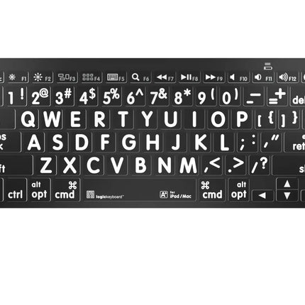 Large Print - White on Black Mini Bluetooth Keyboard - Mac